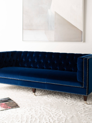 Miller Tufted Velvet Sofa Navy Blue - Safavieh