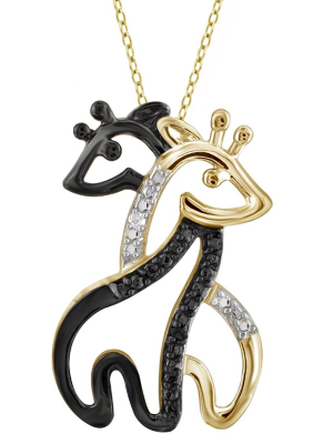 Women's Sterling Silver Accent Round-cut Black And White Diamond Prong Set Giraffe Pendant (18")