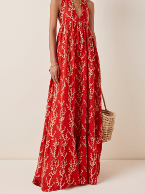 Oliva Arrecife Printed Linen Halterneck Maxi Dress