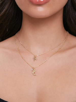 Moon & Cross Charm Layered Necklace