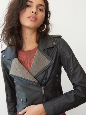Crisanta Beaded Leather Moto Jacket