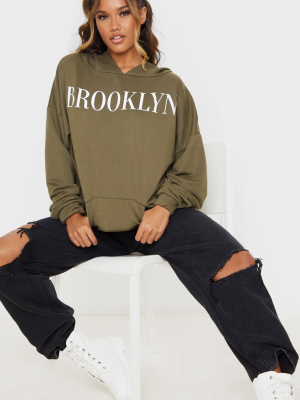 Khaki Brooklyn Slogan Hoodie