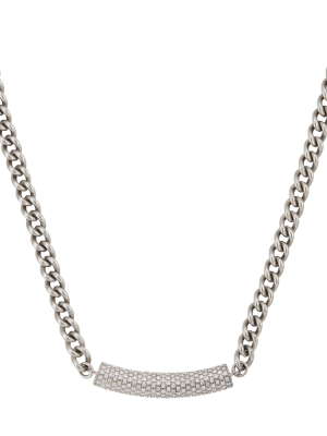 Sterling Silver Curb Chain With Diamond Bar Necklace