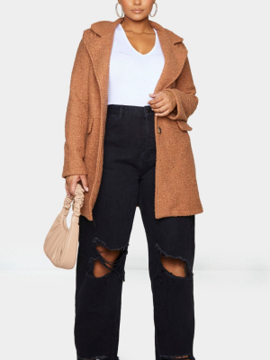 Plus Brown Teddy Button Down Coat