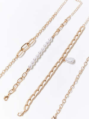 Faux Pearl Chain Bracelet Set