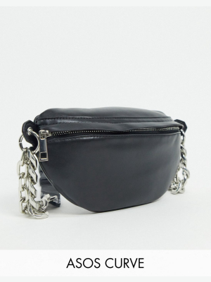 Asos Design Curve Pu Fanny Pack With Chunky Chain In Black