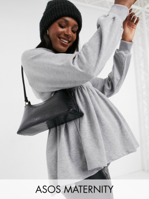 Asos Design Maternity Smock Hoodie In Gray Marl