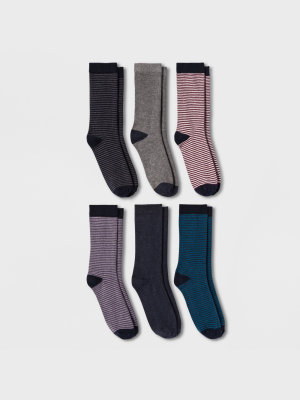 Women's Striped 6pk Crew Socks - A New Day™ Blue 4-10