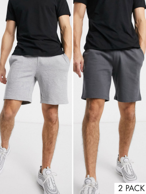 Asos Design 2 Pack Jersey Slim Shorts In Washed Black/gray Marl Save