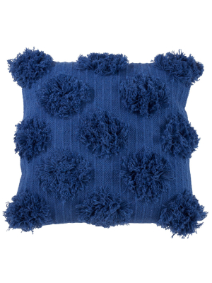 18"x18" Pom-pom Poly Filled Throw Pillow Cobalt Blue - Saro Lifestyle