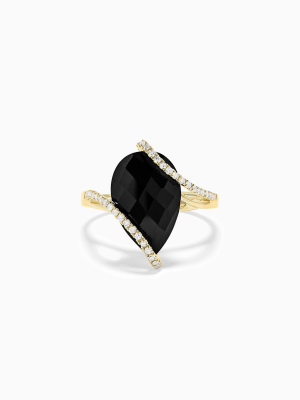 Effy Eclipse 14k Yellow Gold Onyx And Diamond Teardrop Ring, 6.49 Tcw