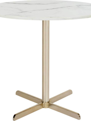 William Round Side Table White Marble/brass