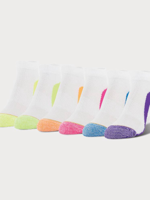 All Pro Women's 6 Pack Aqua Fx Low Cut Athletic Socks - White/purple 4-10