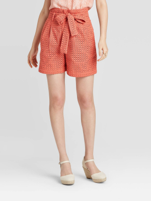 Women's High-rise Eyelet Paperbag Shorts - A New Day™ Coral