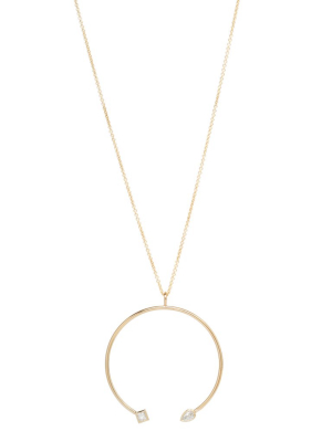 14k Large Open Circle Pendant Necklace With Pear & Princess Diamond