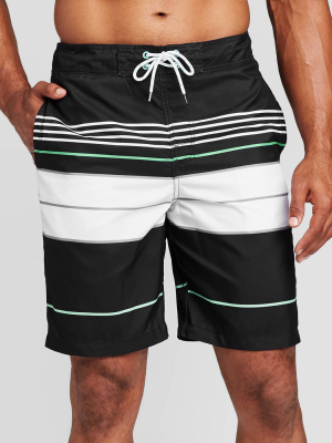 Men's 9" Striped Engineered Swim Shorts - Goodfellow & Co™ Black