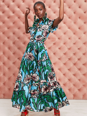 Long And Sassy Ruffled Floral Silk Maxi Dress