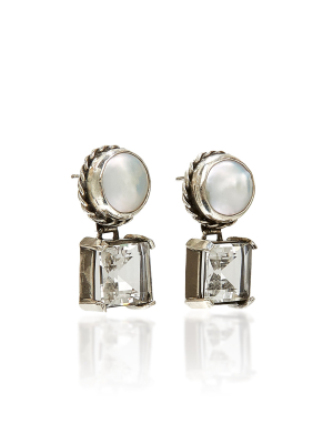 Firenze Sterling Silver, Pearl And Crystal Quartz Earrings