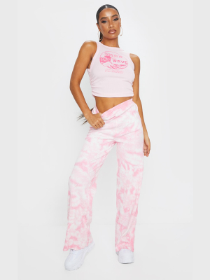 Pink Tie Dye Ribbed Wide Leg Pants