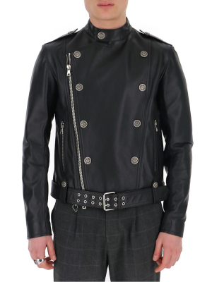 Balmain Button Embellished Biker Jacket