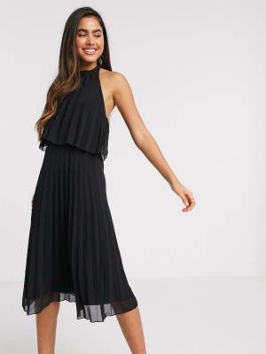 Asos Design Halter Tie Neck Midi Dress In Pleat