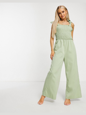 Fashion Union Cecily Beach Jumpsuit In Khaki