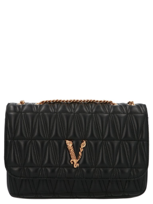 Versace Virtus Logo Plaque Quilted Shoulder Bag