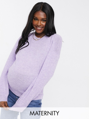 Pieces Maternity Knitted Sweater With Open Back In Lilac