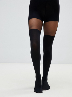 Asos Design Recycled Mock Over The Knee Black Tights With Bum And Tum Support