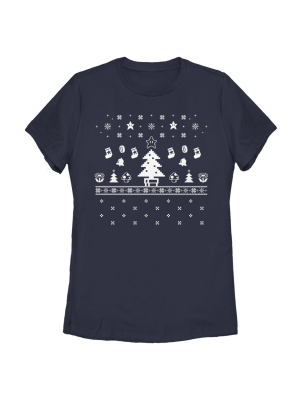 Women's Nintendo Ugly Christmas Tree Super Mario T-shirt