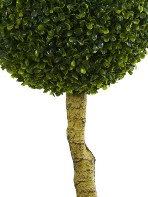 4ft Boxwood Ball Topiary Artificial Tree Green Tin Planter - Nearly Natural