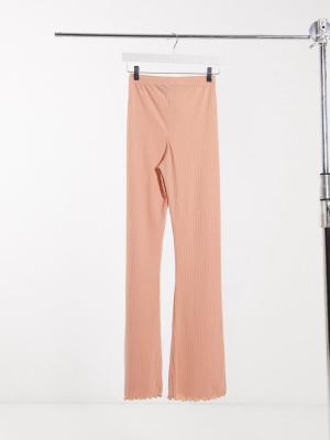 Miss Selfridge Ribbed Flared Pants In Pink