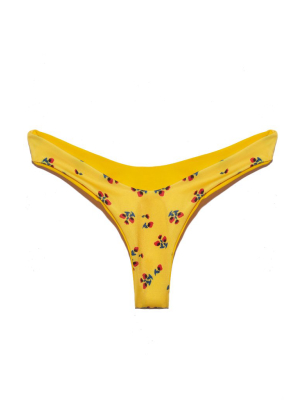 Bella Thong Bikini Bottom - Yellow Rose Bud Print