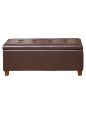 Homepop Large Faux Leather Storage Bench - Chocolate Brown