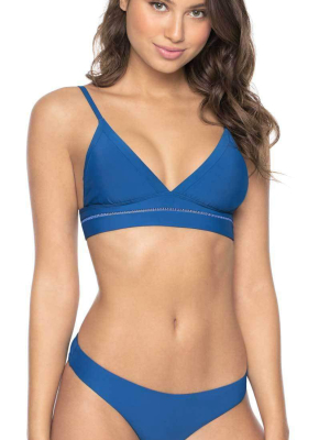 Pilyq Island Blue Stitched Kylie Halter Bikini Top