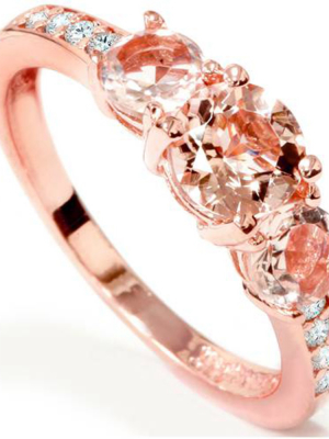 Pompeii3 1ct Morganite & Diamond 3-stone Ring 10k Rose Gold