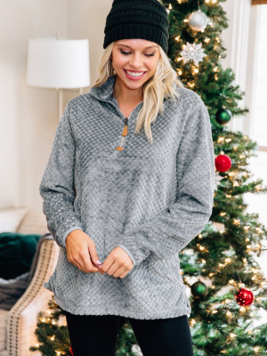 It's A Brand New Day Gray Fuzzy Pullover