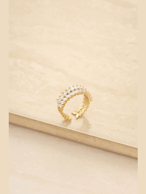 Adjustable Crystal Leaf 18k Gold Plated Ring