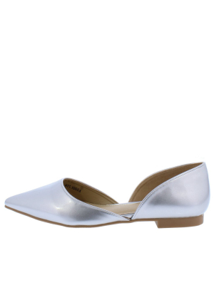 Emory05 Silver Pointed Toe Slide On Dorsay Flat