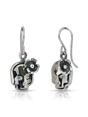 Silver Night Flower Skull Earrings