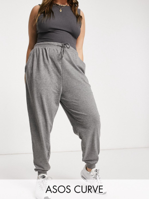 Asos Design Curve Basic Sweatpants With Tie In Organic Cotton In Charcoal Marl