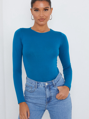 Teal Basic Crew Neck Long Sleeve Bodysuit