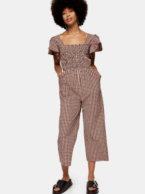 Gingham Shirred Jumpsuit