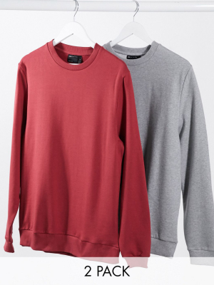 Asos Design Organic Sweatshirt 2 Pack Red/gray Marl