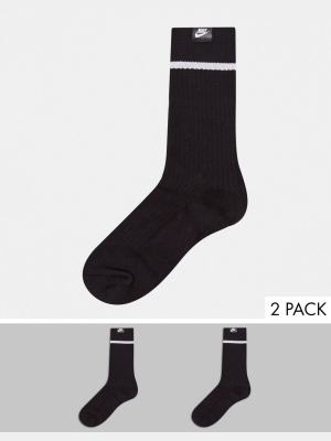 Nike Essential 2 Pack Socks In Black