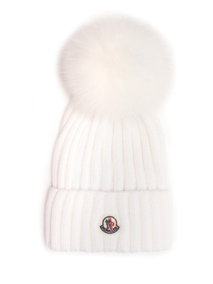 Moncler Logo Patch Pompom Beanie