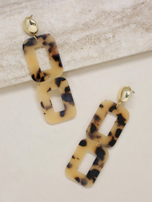 Double Square Tortoise Resin & 18k Gold Plated Earrings