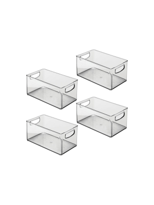 Mdesign Plastic Storage Bin With Handles For Bathroom, 4 Pack- Smoke Gray