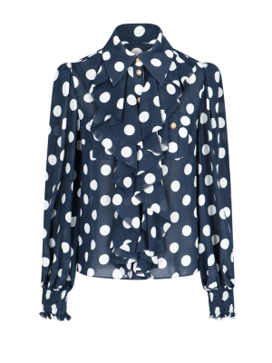 Balmain Polka-dot Ruffle Detailed Blouse