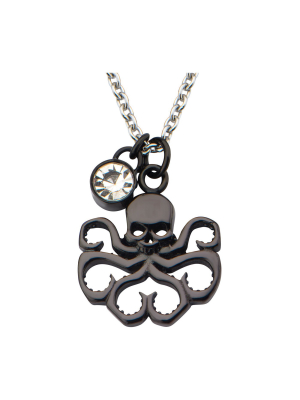 Women's Marvel Hydra Cutout Stainless Steel Black Ip Pendant Necklace With Clear Cz (18")